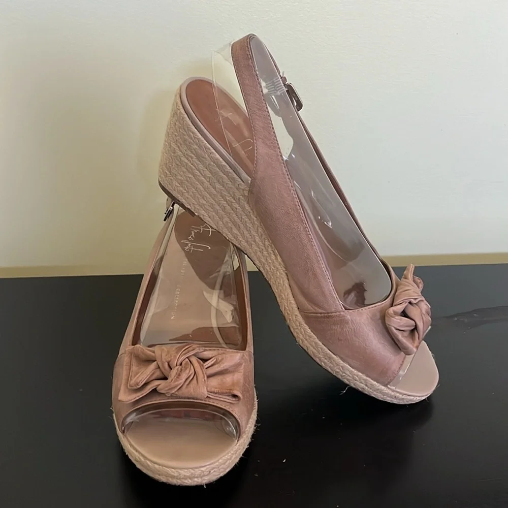 Franco Sarto Heels Womens Slingback Wedge Espadrille Bow Leather